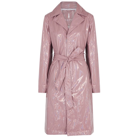 Rains Jackets & Blazers - NWT Rains Dusky Pink Holographic Belted Raincoat